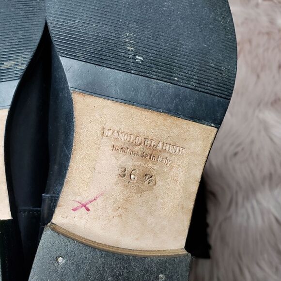 Manolo Blahnik Black Astrakhan-Cuffed Riding Boot - Picture 7 of 8